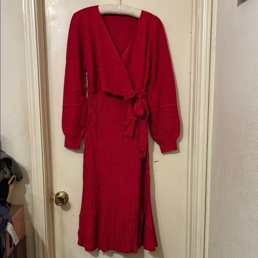 NWT Elegant Red Wrap Maternity Sweater Dress Large